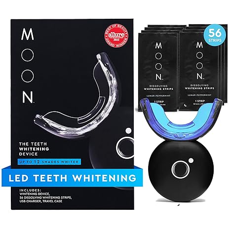 MOON MOON Teeth Whitening Kit, LED Light Teeth Whitener Device, 56 White Strips, USB Charger & Travel Case, Blue Light Whitening Tray Removes Stains & Whitens Up to 12 Shades in 2 Weeks (4 Piece Kit) skincare