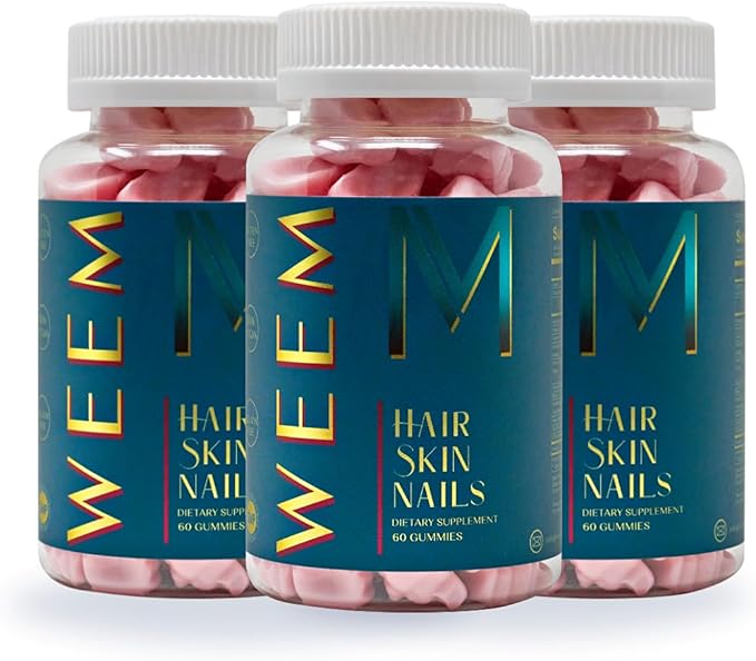 WEEM WEEM Hair Skin and Nails Gummies - Supports Healthy Hair - Vegan biotin Vitamins for Women & Men Supports Faster Hair Growth, Stronger Nails, Healthy Skin, Extra Strength (3) skincare
