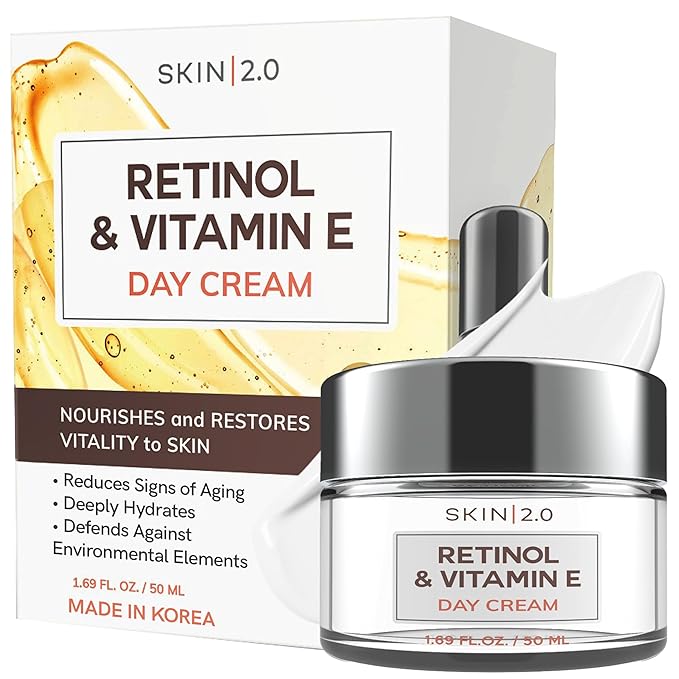 Skin 2.0 Retinol & Vitamin E Face Moisturizer - Dermatologist Tested, Hydrating, Restores Sun-Damaged Skin, Anti-Aging - Reduces Acne Scars, Clean Beauty, Cruelty-Free Korean Skincare - 1.69 Fl oz Moisturiser