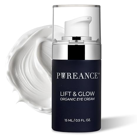PUREANCE Lift & Glow Organic Eye Cream for Dark Circles and Puffiness - Anti Aging Eye Cream for Wrinkles - Reduces Dark Circles and Under Eye Bags - With Kakadu Plum, Coconut Oil, Spirulina & More - 1 Fl Oz Eye Cream