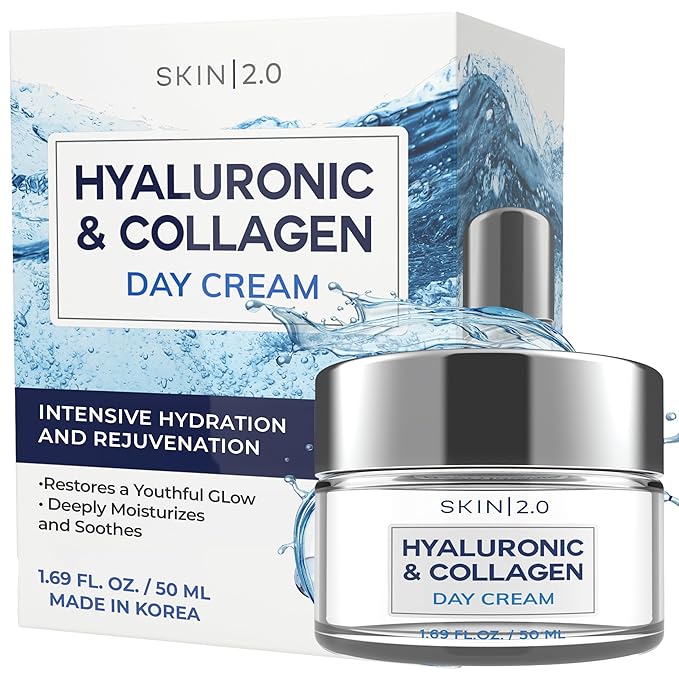 Skin 2.0 Hyaluronic Acid & Collagen Face Moisturizer – Deep Hydration, Firming & Anti-Aging Day Cream For Dry Skin – Dermatologist Tested, Korean Skin Care For All Skin Types, Clean Beauty – 1.69 Oz Moisturiser