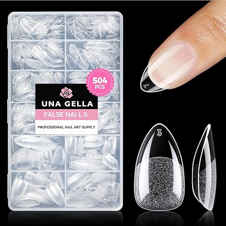 UNA GELLA UNA GELLA Short Almond Nail Tips: 504PCS Short Fake Nails Soft Press On Gel Nail Tips Pre Shaped Almond Shape Home Nail Extension Full Cover, 12 Sizes Acrylic Gelly Tips skincare