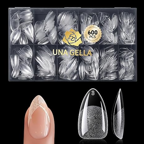 UNA GELLA UNA GELLA Short Almond Gel Nail Tips, 600 Pcs Pre-Filed Short Nail Tips Almond Shape Half Matte Press On Nails 12 Sizes Full Cover Clear Fake Nails for Extension Home DIY Salon with Box skincare