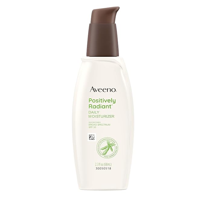 Aveeno Aveeno Positively Radiant Face Moisturizer with SPF 30 Sunscreen, Hydrating Facial Moisturizer with Soy Extract to Visibly Improve Skin Tone and Texture, Hypoallergenic Formula, Oil-Free, 2.3 FL OZ Sunscreen