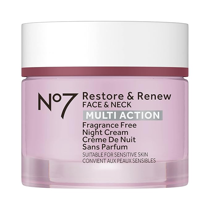 No7 No7 Restore & Renew Multi Action Face & Neck Night Cream - Collagen Peptide Anti Aging Face Cream - Hydrating Hyaluronic Acid + Skin Firming Fragrance Free (50ml) Moisturiser