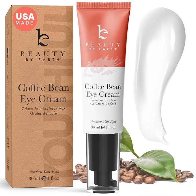 Beauty by Earth Beauty by Earth Caffeine Eye Cream for Puffiness & Bags Under Eyes - USA Made with Natural & Organic Ingredients, Under Eye Cream for Dark Circles with Glycerin & Vitamin E, Brightens & Refreshes Eye Cream