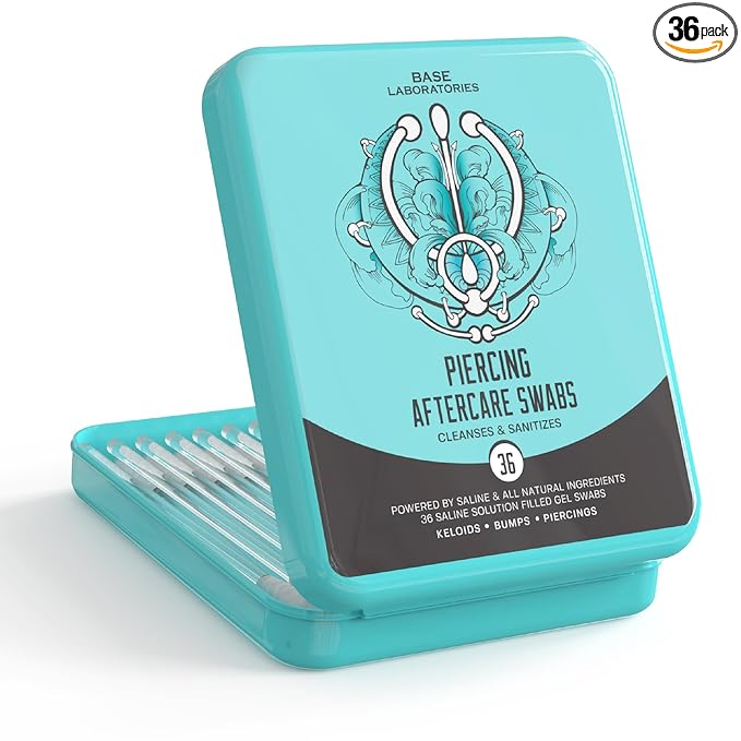 BASE LABORATORIES Base Labs Keloid Bump Removal Gel Swabs | Piercing Aftercare Gel Swabs for Piercing Bump Treatment | Medicated Piercing Cleaner Saline Solution for Ear, Nose, Belly, Body Piercings | 36 Swabs skincare