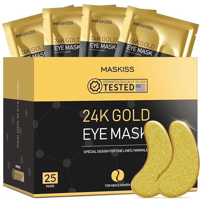 Maskiss 24k Gold Under Eye Patches (25 Pairs), eye mask, Collagen Skin Care Products, Eye Patches for Puffy Eyes, eye masks for dark circles and puffiness skincare
