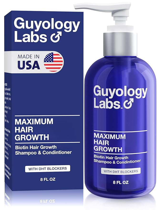 Guyology Labs Hair Growth Shampoo & Conditioner for Thinning Hair, Dermatologist Recommended, 2% AnaGain™, Biotin & Caffeine, Can Be Used With Minoxidil Exfoliator