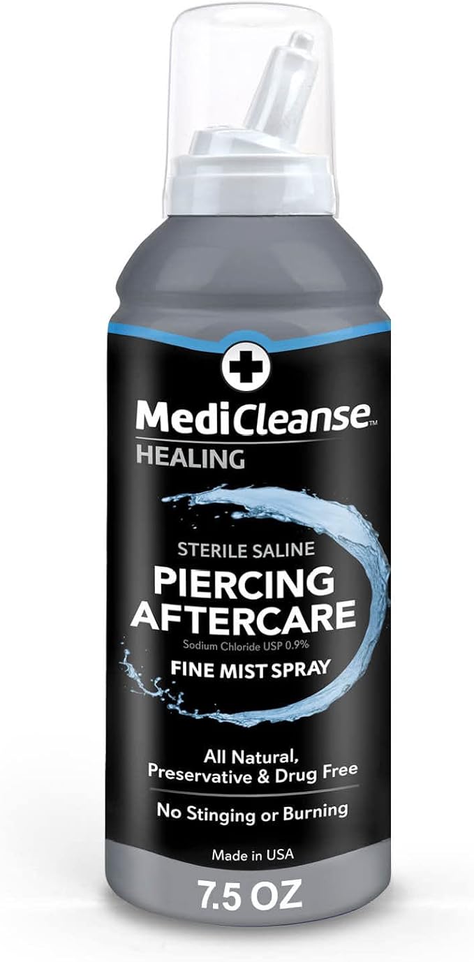 MediCleanse MediCleanse Sterile Saline Piercing Aftercare Fine Mist Spray, 7.5 Ounce, All Natural, No Alcohol, Vegan Friendly, for Piercings and Tattoos, Made in USA skincare