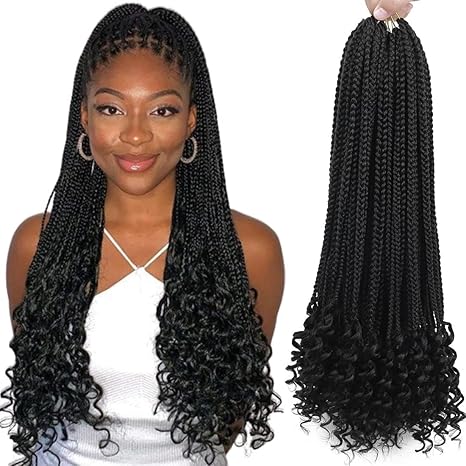 BEXIUKAKA Crochet Box Braids Hair with Curly Ends 7 Packs Pre Looped Crochet Braids Goddess Box Braids Crochet Box Braid Hair(18 inch,1B) skincare