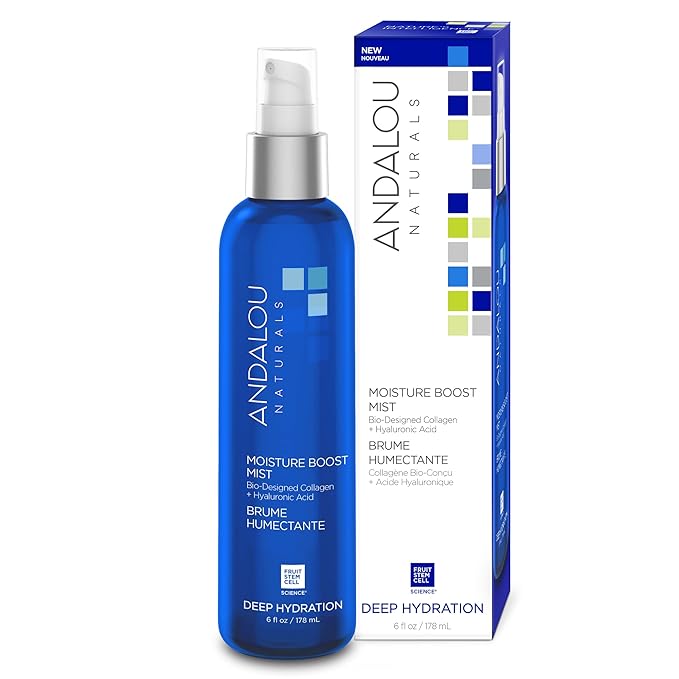 Andalou Naturals Andalou Naturals Face Mist, Moisture Boost Facial Spray with Hyaluronic Acid & Collagen, Hydrating & Moisturizing Skin Care for Dry and Dehydrated Skin, 6 fl oz Moisturiser