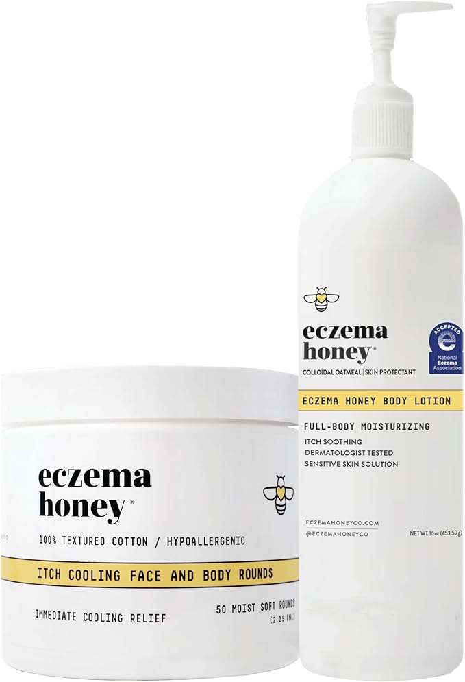 ECZEMA HONEY ECZEMA HONEY Itch Cooling Face & Body Rounds & Oatmeal Body Lotion - Bundle for Sensitive & Dry Skin - Cruelty Free Moisturiser