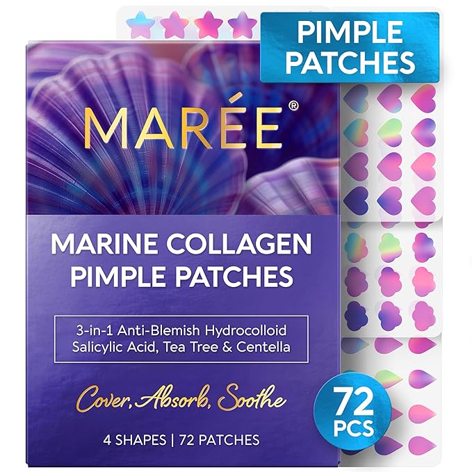 MAREE MAREE Star Pimple Patches for Face - Hydrocolloid Acne Patches w/Salicylic Acid, Tea Tree Oil & Centella - Cute Pimple Patches Stars - Teens Zit Patches Stickers - Parches Para Acne - 72 Blemish Dots skincare