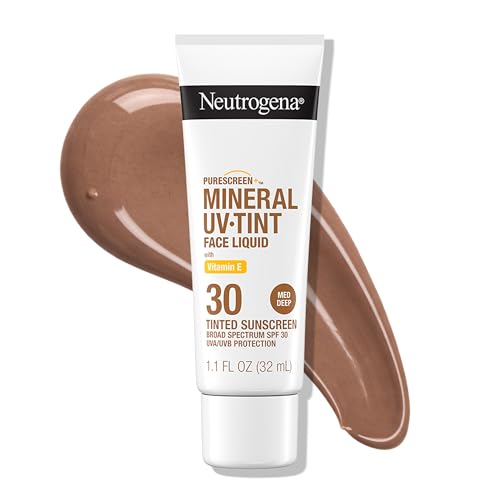 Neutrogena Neutrogena Purescreen+ Tinted Sunscreen for Face with SPF 30, Broad Spectrum Mineral Sunscreen with Zinc Oxide and Vitamin E, Water Resistant, Fragrance Free, Medium Deep, 1.1 fl oz Makeup/Base