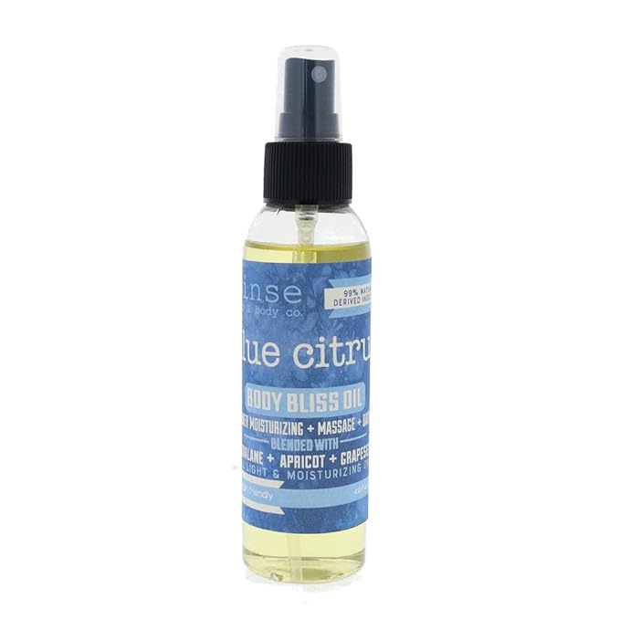 Rinse Bath & Body Rinse Bath & Body Blue Citrus Body Oil Moisturizer Spray - Natural Lightweight Fast Absorbing with Squalane, Grapeseed, Apricot & Vitamin E Oil for All Skin Types, 4 fl oz Moisturiser