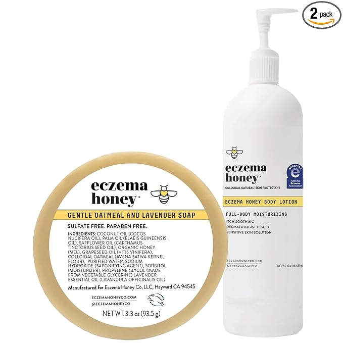 ECZEMA HONEY ECZEMA HONEY Oatmeal & Lavender Soap & Oatmeal Body Lotion - Bundle for Sensitive & Dry Skin - Cruelty Free Moisturiser