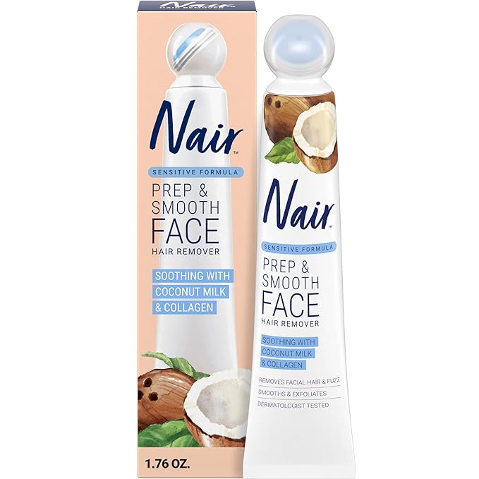 Nair NAIR Exfoliating Facial Hair Removal Cream for Women - Smooth Skin Solution with Collagen for Sensitive Skincare Exfoliator