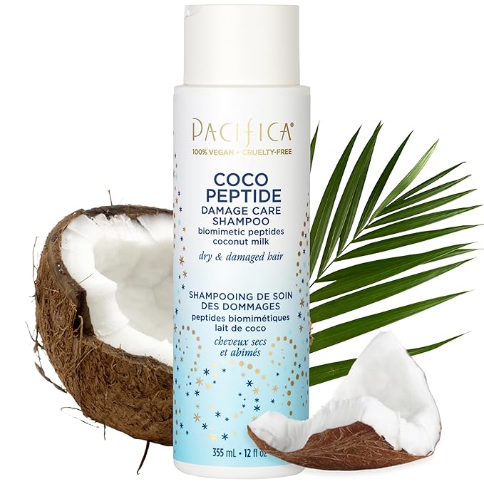 Pacifica Pacifica Coco Peptide Damage Care Shampoo – Repairing Sulfate-Free Shampoo for Damaged Hair, Split Ends & Breakage, w/Collagen & Peptides Silicone-Free Clean Vegan & Cruelty-Free Dermatologist Tested skincare