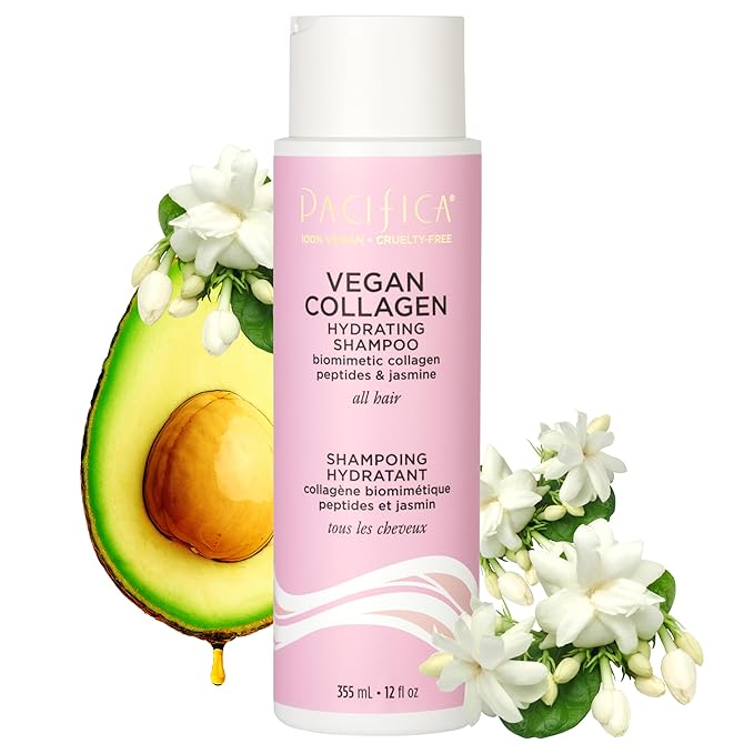 Pacifica Pacifica Vegan Collagen Hydrating Hair Shampoo -w/Avocado Oil, Vitamin B5 - Adds Shine & Restores -for Dry & Damaged Hair - Sulfate Free Natural Clean Beauty Vegan & Cruelty-Free Dermatologist Tested skincare