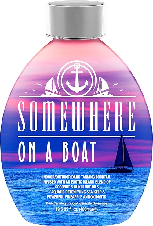 DARK TANS EXCLUSIVE Somewhere On A Boat Tanning Lotion for Indoor Tanning Beds/Outdoor Sun Tan Dark Tanning Bed Lotion w/Coconut Oil, Pineapple & Shea Butter 13.5oz - White Lotion, NO Bronzer Moisturiser