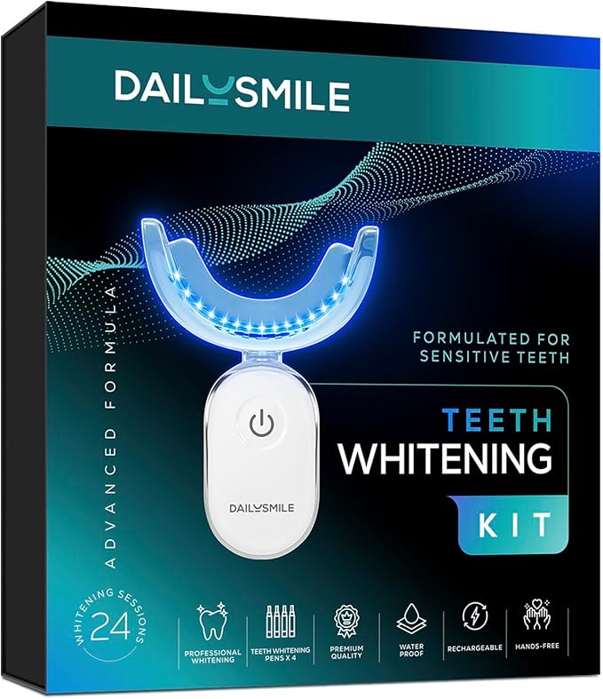 DailySmile Teeth Whitening Kit with LED - Formulated for Sensitive Teeth, Hands-Free, Waterproof LED Light and 4 Gel Pens, Instant Results skincare