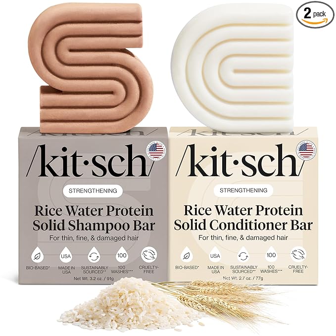 Kitsch Kitsch Rice Water Protein Solid Shampoo and Conditioner Set for Hair Growth – Strengthening Hair Care Duo w/Rice Protein & Vitamins for Damage Repair – Paraben, Sulfate & Silicone Free, Made in USA skincare