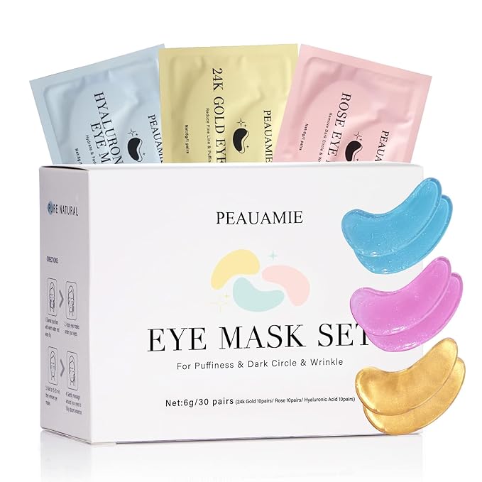 PEAUAMIE Under Eye Patches Gold and Hyaluronic Acid for puffy eyes,Rose Eye Masks for Dark Circles and Puffiness skin care Smooth Wrinkles products 30 Pairs skincare
