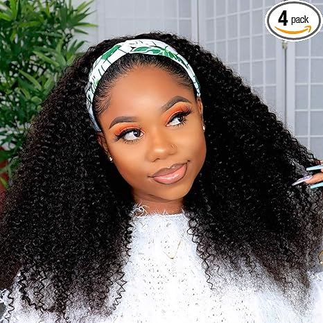 Smoothair Smoothair Headband Wig Human Hair Kinky Curly Headband Wigs for Black Women Human Hair Wigs Glueless 16 Inch None Lace Front Wigs 150% Density (No Mixed) skincare