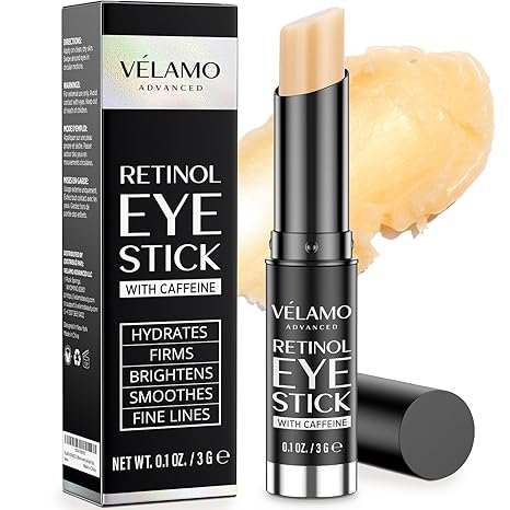 VELAMO ADVANCED Retinol Eye Stick: Retinol Eye Cream for Dark Circles and Puffiness with 1% Bakuchiol and Caffeine - Visibly Reduces Fine Lines Wrinkles Under Eye Bags with Upgraded Formula 0.1 OZ/3g Eye Cream