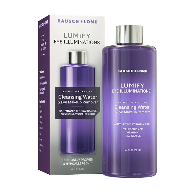 LUMIFY LUMIFY Eye Illuminations Cleansing Water & Eye Makeup Remover, 3-in-1 Micellar Water Contains Hyaluronic Acid, Vitamin C & Niacinamide, Hypoallergenic, Removes Waterproof Makeup, 5.4 Oz (160 mL) skincare