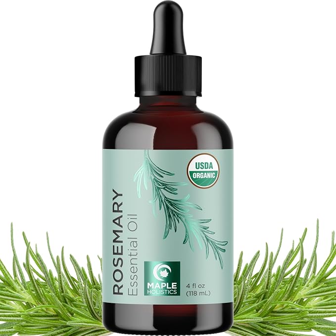 Maple Holistics Certified Organic Rosemary Oil for Hair - Extra Large 100% Pure USDA Organic Rosemary Essential Oil for Hair Skin and Nails - Oil for Dry Scalp Treatment and Enhanced Volume and Shine skincare