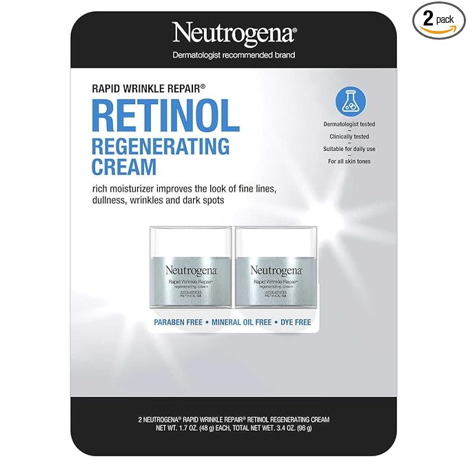 Neutrogena Neutrogena Rapid Wrinkle Repair Retinol Face Moisturizer, Daily Anti-Aging Cream with & Hyaluronic Acid to Fight Fine Lines, Wrinkles, Dark Spots, 1.7 oz (pack of 2) 3.4 Ounce Moisturiser