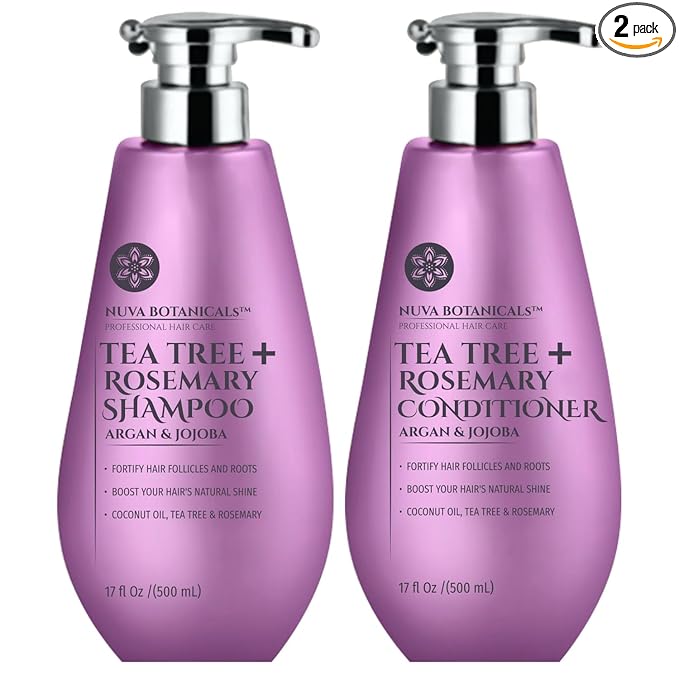 Nuva Botanicals Tea Tree Oil Shampoo and Conditioner Set - Rosemary Oil Shampoo and Conditioner Hair Growth Shampoo for Women - Natural Shampoo for Thinning Hair and Hair Loss with Mint Oil and Coconut Oil (17 Fl Oz) skincare