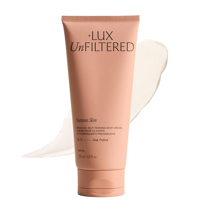 + Lux Unfiltered + Lux Unfiltered N°32 Summer Skin Deep Gradual Self Tanner, Hydrating Self Tanning Lotion - Shea Butter & Squalane - Non-Sticky, No Transfer, Natural-Looking Tan - Vegan Sunless Tanner - Santal Moisturiser