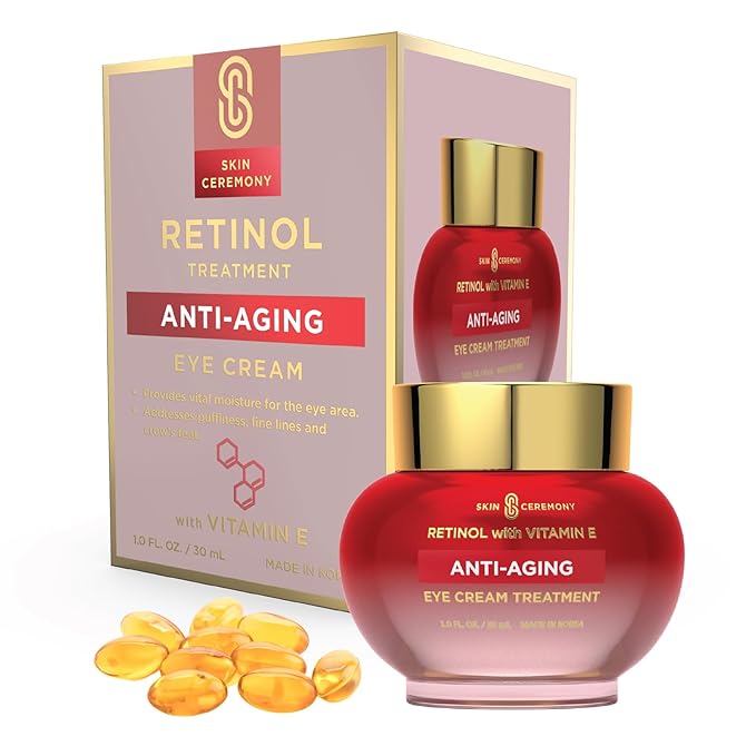 Skin Ceremony Retinol & Vitamin E Eye Cream – Dermatologist Tested, Anti Aging Korean Skin Care – Smooths Fine Lines, Firms, Depuffs, Hydrates Under Eyes – Vegan, Clean Beauty – 1 Fl Oz Eye Cream