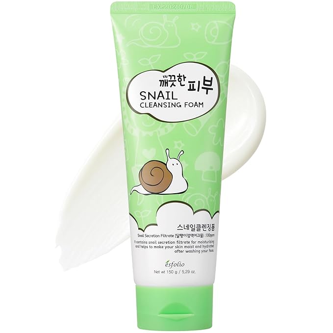 esfolio esfolio Snail Cleansing Foam – Nourishing Face Wash for Hydrated & Smooth Skin – Korean Skincare with Snail Extract for Deep Pore Cleansing & Anti-Aging – Gentle Foaming Facial Cleanser (5.29oz-150g) Water Cleanser