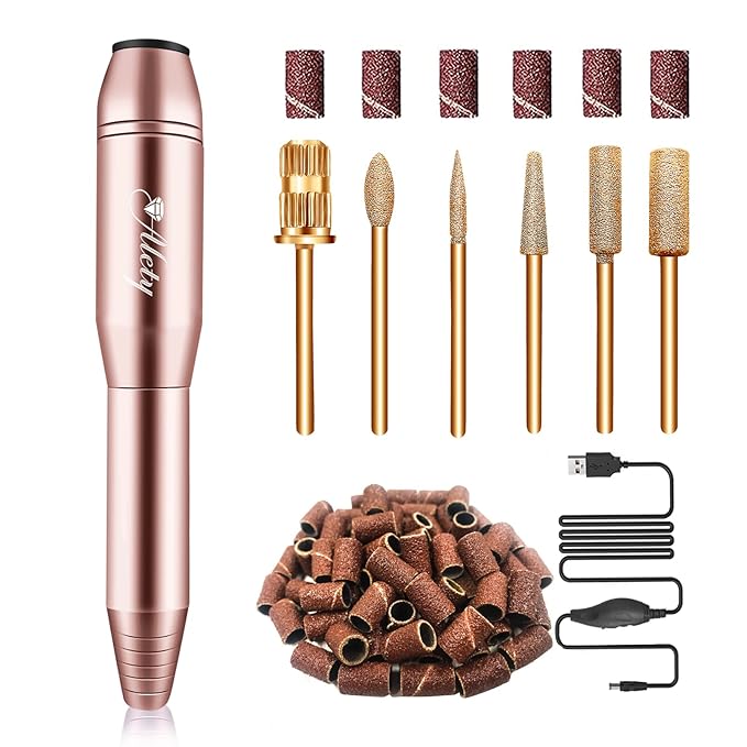Alety Electric Nail Drill Kit - Portable File for Acrylic Gel Nails, Professional Machine Efile Manicure Pedicure Tools With Gold Drill Bits for Home Salon Use skincare
