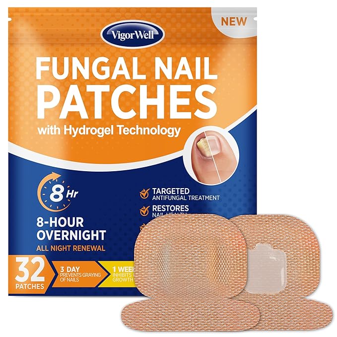 VigorWell Toenail Fungus Treatment Extra Strength - (Medium) 32 Nighttime Hydrogel Patches for Overnight Toenail Repair - Visible Results in 8 Hours - Fungal Nail Patches for Toenail Fungus Relief skincare