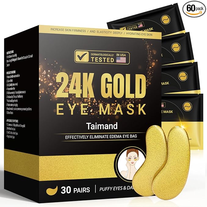 Taimand Under Eye Patches (30 Pairs), 24K Gold Under Eye Mask for Puffy Eyes, Dark Circles,Bags and Wrinkles with Collagen,Relieves Pressure and Reduces Wrinkles,Revitalises and Refreshes Your Skin Korean face wash
