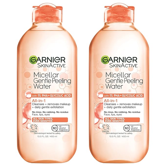 Garnier Garnier SkinActive Gentle Peeling Micellar Water with 1% PHA and Glycolic Acid, Face Exfoliant, Facial Cleanser and Makeup Remover, 2 Pack Exfoliator