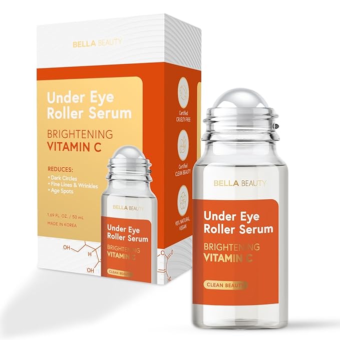 Bella Beauty Bella Beauty Vitamin C Under Eye Roller Serum - Dermatologist Tested, Anti Aging, Korean Skin Care - Helps Minimize Dark Circles, Puffiness, Fine Lines - Vegan, Clean Beauty, Cruelty Free - 1.69 Fl Oz Serum