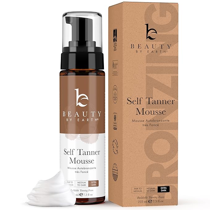 Beauty by Earth Self Tanner Tanning Mousse - Ultra Dark Self Tanner Mousse USA Made with Natural & Organic Ingredients, Self Tanning Foam for Fake Tan or Self Tan Foam, Self Tanners Best Sellers Korean face wash