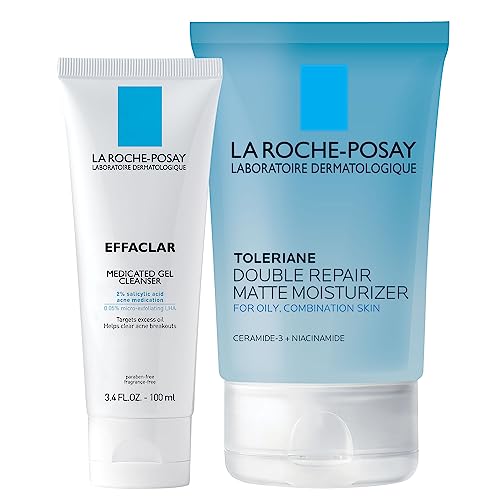 La Roche-Posay La Roche-Posay Acne Skin Care Set, Toleriane Double Repair Matte Moisturizer 75ml & Effaclar Medicated Gel Cleasner 100ml, Gel Moisturizer with Niacinamide & Acne Cleasner with Salicylic Acid Moisturiser