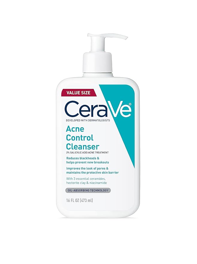 CeraVe CeraVe Acne Control Cleanser, 2% Salicylic Acid Treatment Formulated With Niacinamide + Ceramides + Oil Absorbing Clay, Gentle Face Wash Helps Clear & Prevent Acne, Fragrance Free, 16 Ounce Water Cleanser
