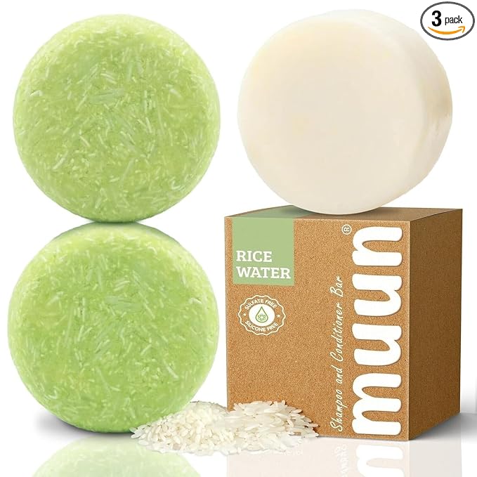 Muun Muun Rice Water Shampoo and Conditioner Bar Pack 3 - Hair Growth, Thickening, Strengthening, Anti Hair Loss, Volumize & pH Balanced - Sulfate & Silicone Free For All Hair Type skincare