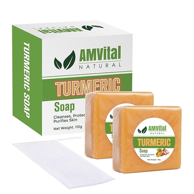 AMVital AMVital Turmeric Soap Bar for Face & Body-Acne, Dark Spots, Smooth Skin, Natural Handmade Soap For All Skin Types, Turmeric Body Bar For Men and Women skincare