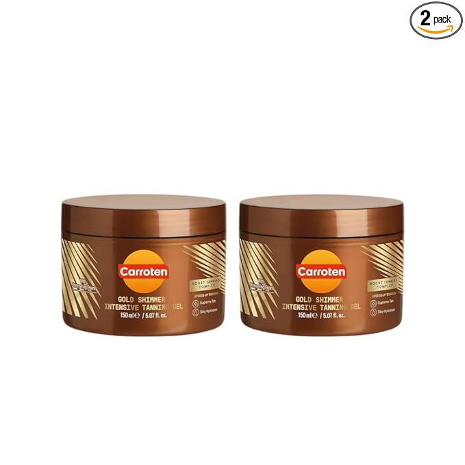 Carroten Carroten Gold Shimmer Tanning Gel | Browning Tan Accelerator | Non-Greasy, Water-Resistant with Carrot & Coconut Oil | Vitamin A & E For Moisture & Hydration | 5 Fl Oz (Pack of 2) Moisturiser