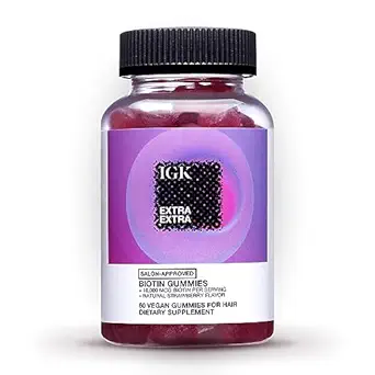 IGK Biotin Hair Gummies 10,000mcg Biotin (60 Count), Strawberry Flavored, Hair Growth Supplement Gummies for Healthy Hair, Skin & Nails, Vegan, Help Combat Hair Loss & Thinning skincare