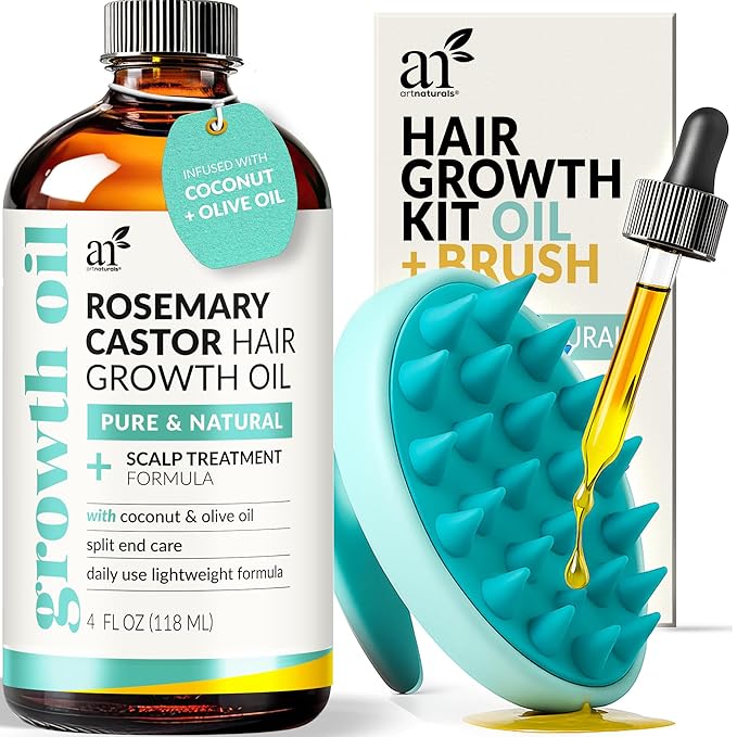 Artnaturals Artnaturals Organic Rosemary Castor Hair Oil + Massager Hair Growth Set Hair Growth Oil 4 ounces with Coconut & Olive Oil for Dry, Damaged & Split End Korean face wash